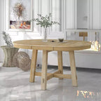 Table à manger ronde extensible Okak 58 po style ferme, table de cuisine avec pieds croisés épais et plateau lourd, table pliante pour salle à manger