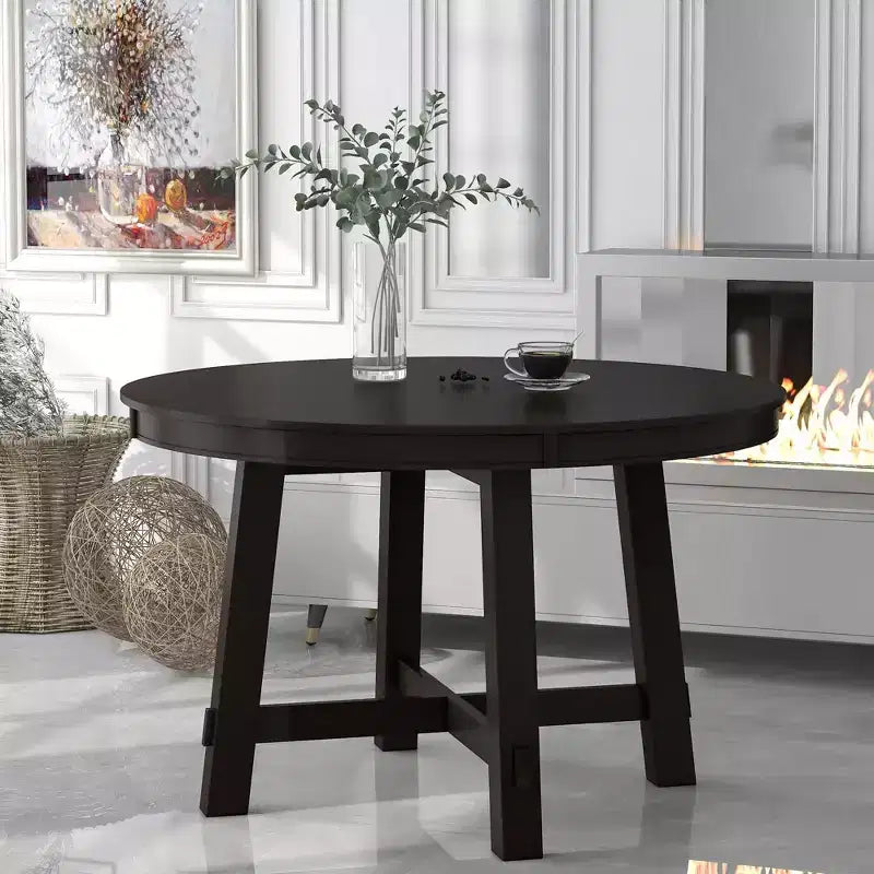 Table à manger ronde extensible Okak 58 po style ferme, table de cuisine avec pieds croisés épais et plateau lourd, table pliante pour salle à manger