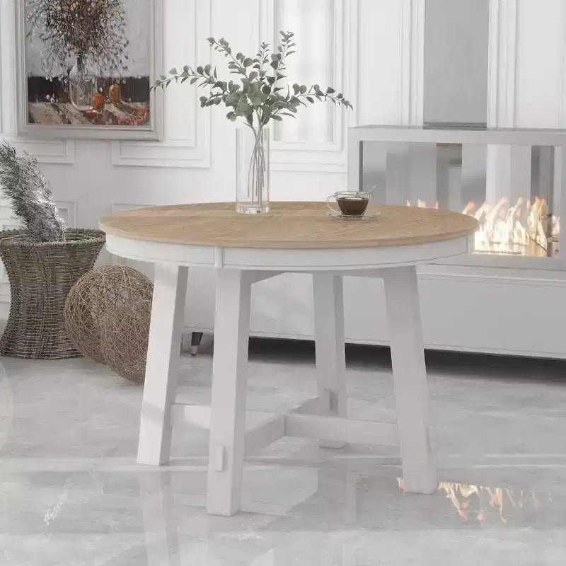 Table à manger ronde extensible Okak 58 po style ferme, table de cuisine avec pieds croisés épais et plateau lourd, table pliante pour salle à manger