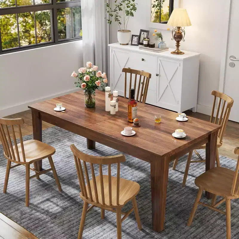 Okak 106.5IN Modern Extendable Kitchen Table with Large Tabletop, Dining Table with Thick Legs, Foldable Table for Living Room, Dining Room, Walnut