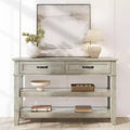 47.2 Inch Entryway Table with 2 Drawers, 3-Tier Farmhouse Wooden Console Table with Open Shelves, Hallway Sofa Table for Living Room in Gray