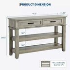 Table d'entrée de 120 cm avec 2 tiroirs, console en bois de style rustique à 3 niveaux avec étagères ouvertes, table de canapé pour couloir de salon en gris