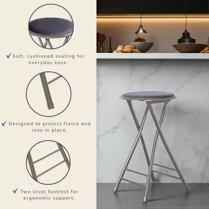 Lot de 4 tabourets de bar à hauteur de comptoir Lavish Home, chaises pliantes sans dossier de 61 cm avec capacité de 102 kg pour la cuisine, la salle de jeux ou la salle de loisirs