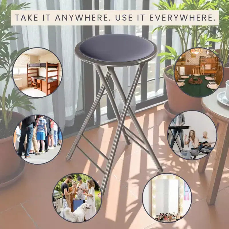 Lot de 4 tabourets de bar à hauteur de comptoir Lavish Home, chaises pliantes sans dossier de 61 cm avec capacité de 102 kg pour la cuisine, la salle de jeux ou la salle de loisirs