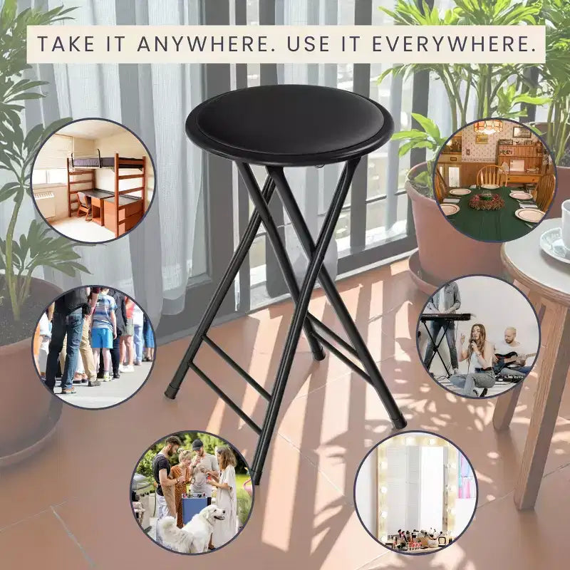 Lot de 4 tabourets de bar à hauteur de comptoir Lavish Home, chaises pliantes sans dossier de 61 cm avec capacité de 102 kg pour la cuisine, la salle de jeux ou la salle de loisirs