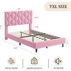 Cadre de lit Twin XL rose - Tête de lit rembourrée et hauteur réglable, Structure de plateforme robuste, Support fiable avec lattes en bois