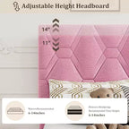 Cadre de lit Twin XL rose - Tête de lit rembourrée et hauteur réglable, Structure de plateforme robuste, Support fiable avec lattes en bois