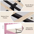 Cadre de lit Twin XL rose - Tête de lit rembourrée et hauteur réglable, Structure de plateforme robuste, Support fiable avec lattes en bois