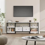 Meuble TV industriel rustique avec 2 tiroirs et étagères ouvertes, salon/salle de cinéma maison, convient aux espaces de vie à aire ouverte
