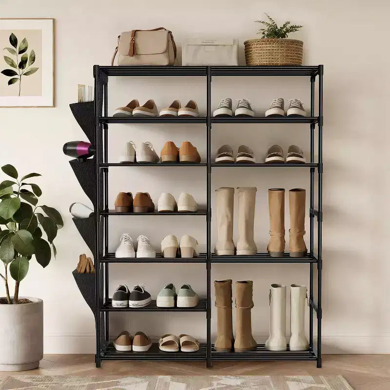 Étagère à chaussures à 7 niveaux, étagère à chaussures réglable pour 24-30 paires, organisateur de bottes hautes pour placard, chambre, garage, entrée, noir