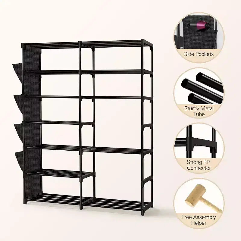 Étagère à chaussures à 7 niveaux, étagère à chaussures réglable pour 24-30 paires, organisateur de bottes hautes pour placard, chambre, garage, entrée, noir