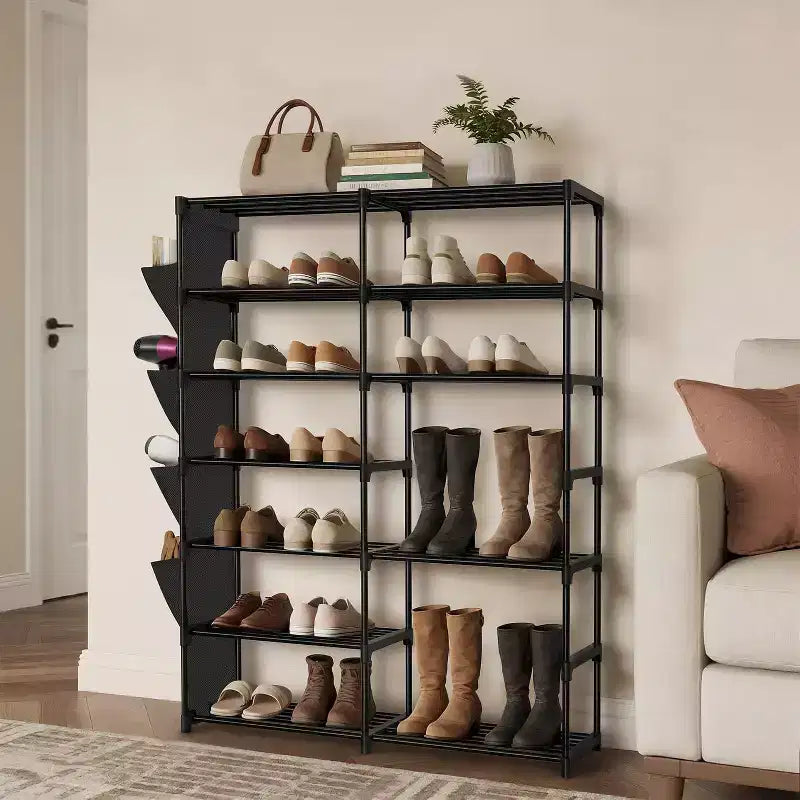Étagère à chaussures à 7 niveaux, étagère à chaussures réglable pour 24-30 paires, organisateur de bottes hautes pour placard, chambre, garage, entrée, noir