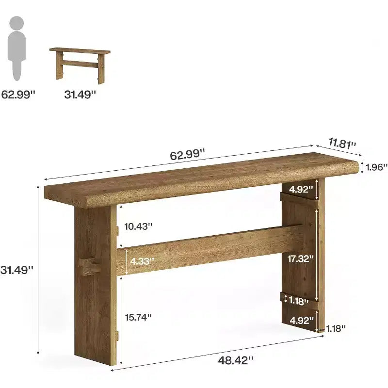 Console en bois massif Lantine pour entrée, table de canapé de ferme de 160 cm de long derrière un canapé, pour hall d'entrée, couloir, salon, marron