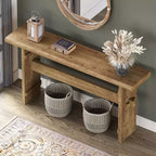 Console en bois massif Lantine pour entrée, table de canapé de ferme de 160 cm de long derrière un canapé, pour hall d'entrée, couloir, salon, marron