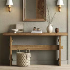 Console en bois massif Lantine pour entrée, table de canapé de ferme de 160 cm de long derrière un canapé, pour hall d'entrée, couloir, salon, marron