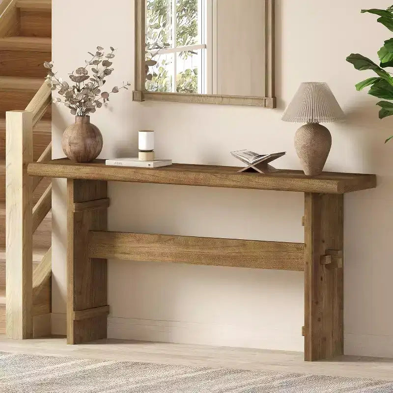 Console en bois massif Lantine pour entrée, table de canapé de ferme de 160 cm de long derrière un canapé, pour hall d'entrée, couloir, salon, marron