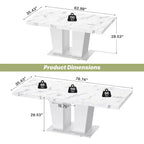 Zevemomo 63-78.7 Table de ferme extensible, table en bois 6-10 places avec rail métallique et double pied, blanche pour salle à manger et bureau