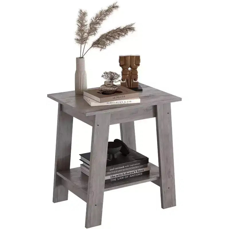 Table d'appoint, bout de canapé avec étagère de rangement à 2 niveaux, pour petits espaces, gris