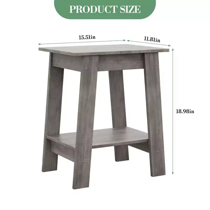 Table d'appoint, bout de canapé avec étagère de rangement à 2 niveaux, pour petits espaces, gris