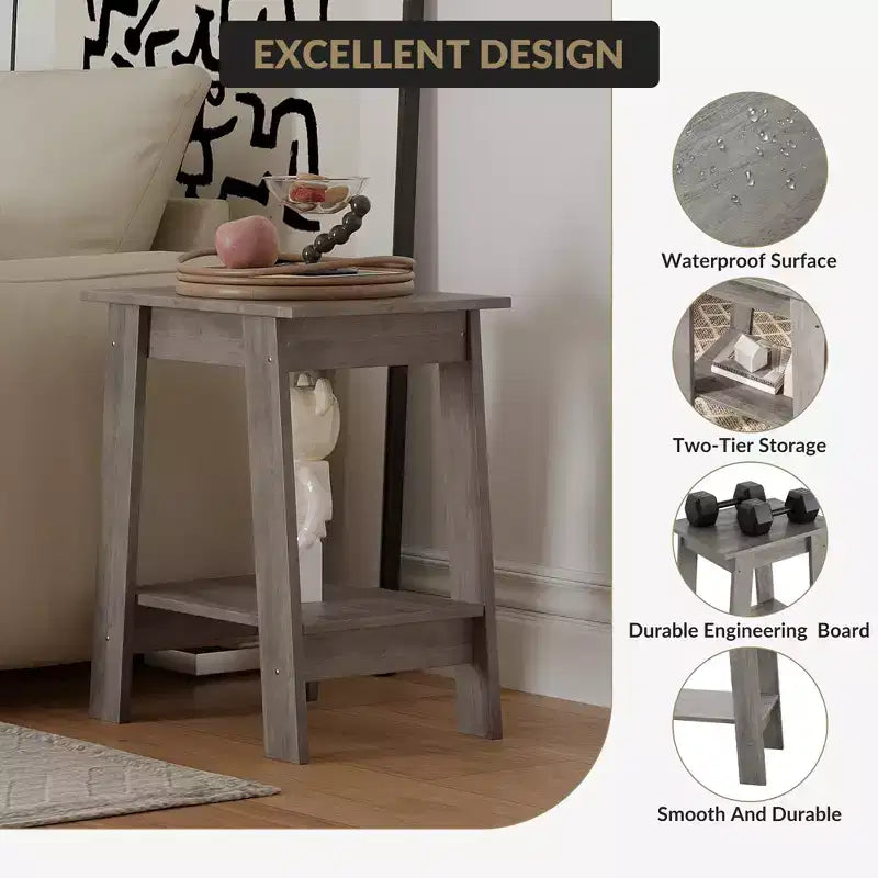 Table d'appoint, bout de canapé avec étagère de rangement à 2 niveaux, pour petits espaces, gris