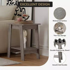 Table d'appoint, bout de canapé avec étagère de rangement à 2 niveaux, pour petits espaces, gris