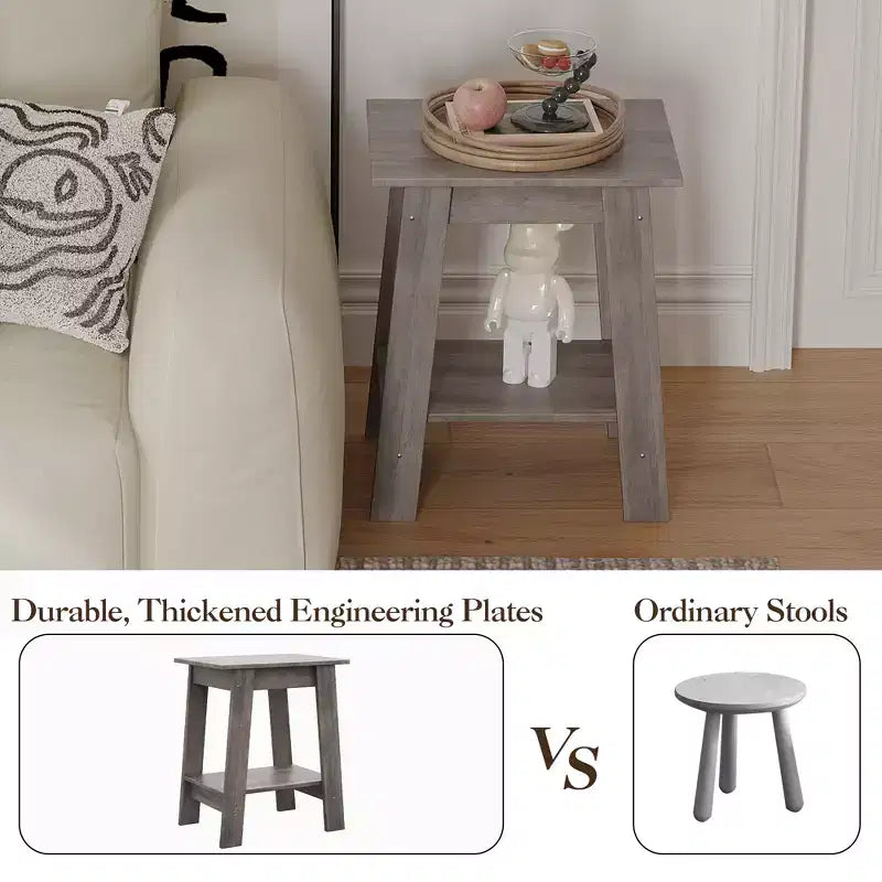 Table d'appoint, bout de canapé avec étagère de rangement à 2 niveaux, pour petits espaces, gris
