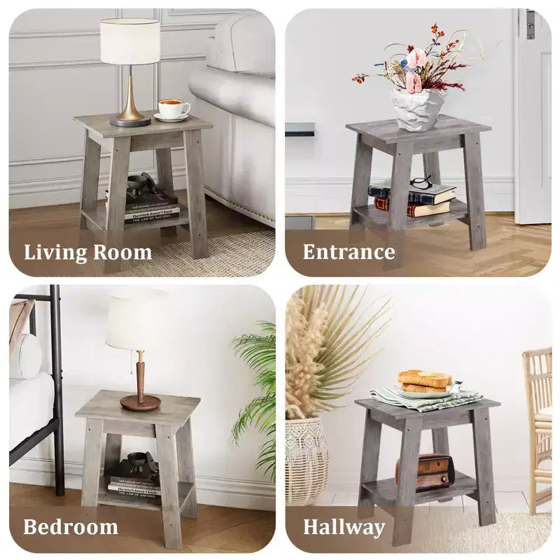 Table d'appoint, bout de canapé avec étagère de rangement à 2 niveaux, pour petits espaces, gris