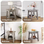 Table d'appoint, bout de canapé avec étagère de rangement à 2 niveaux, pour petits espaces, gris