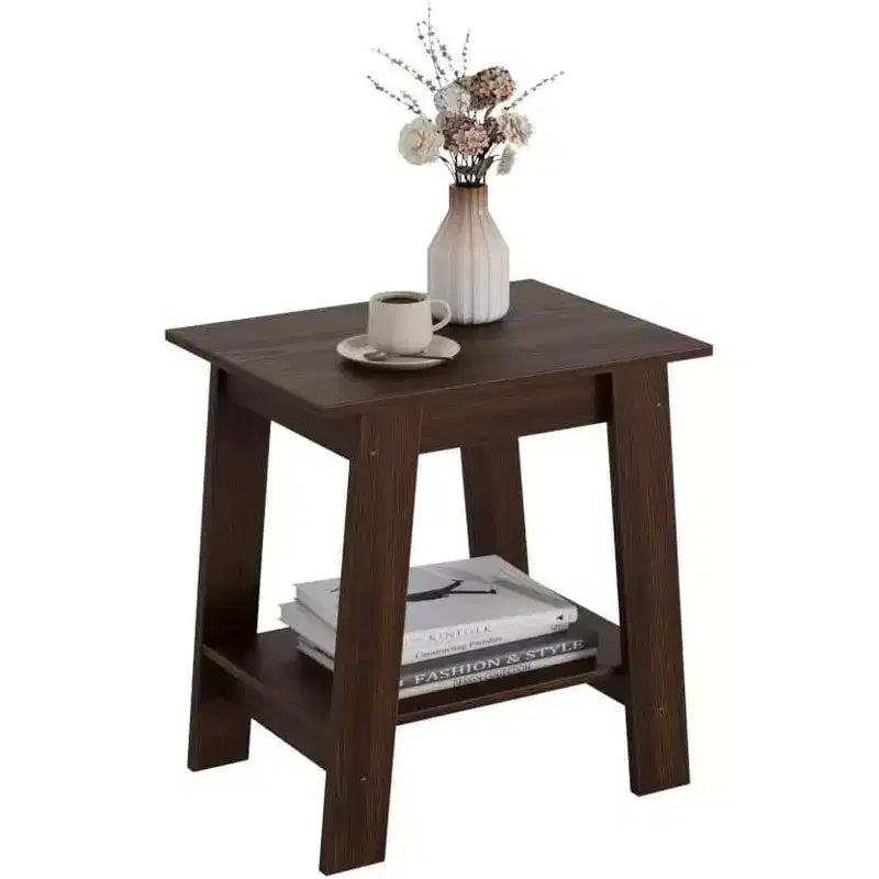 Table d'appoint, bout de canapé avec étagère de rangement à 2 niveaux, pour petits espaces, gris