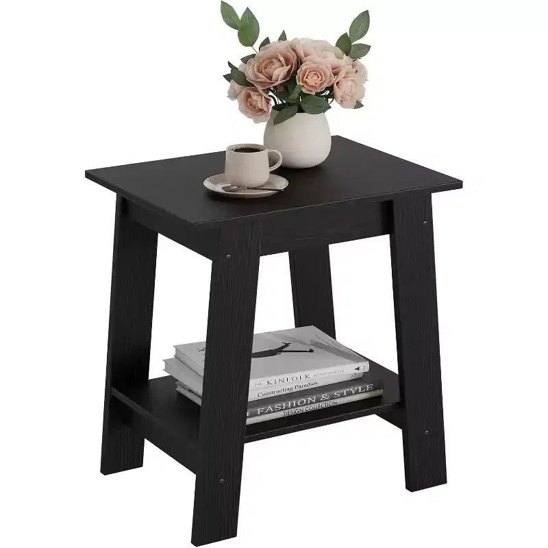 Table d'appoint, bout de canapé avec étagère de rangement à 2 niveaux, pour petits espaces, gris