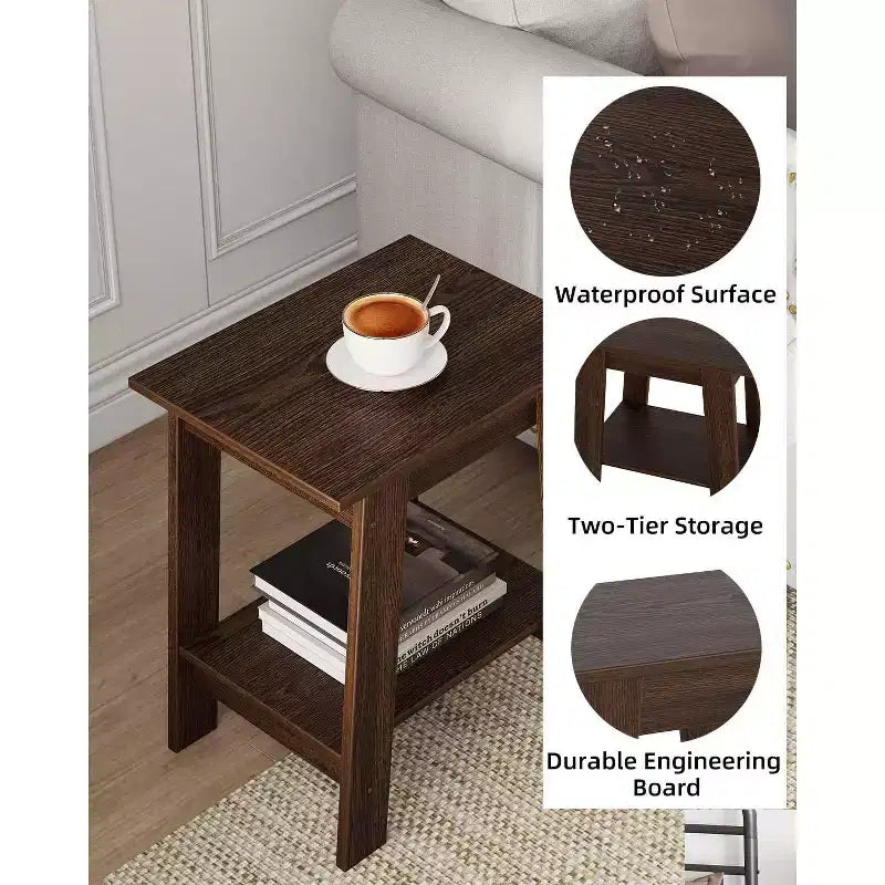 Table d'appoint, bout de canapé avec étagère de rangement à 2 niveaux, pour petits espaces, gris