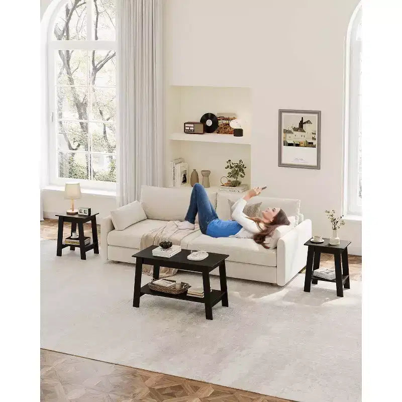 Table d'appoint, bout de canapé avec étagère de rangement à 2 niveaux, pour petits espaces, gris