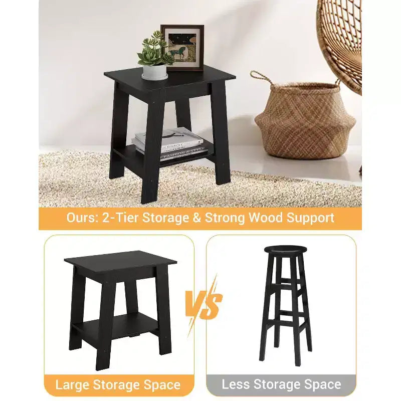 Table d'appoint, bout de canapé avec étagère de rangement à 2 niveaux, pour petits espaces, gris