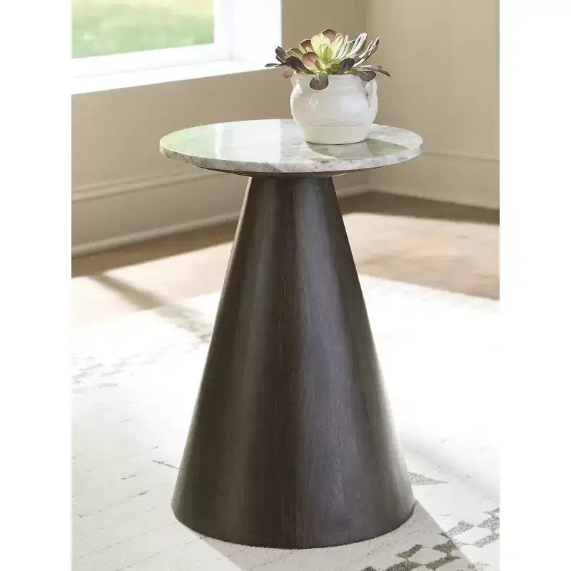 Signature Design by Ashley Table d'appoint Waltnor - Dessus en marbre naturel avec base en bois de manguier, design à matériaux mélangés