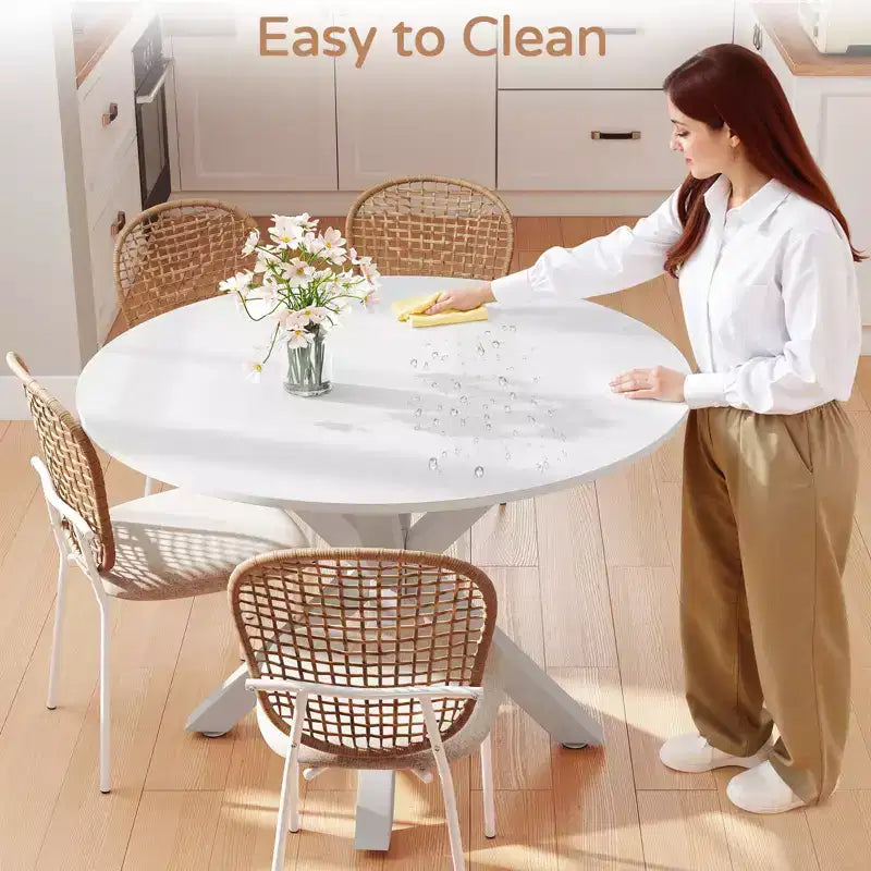 Ensemble de salle à manger Zevemomo 5 pièces mi-siècle pour 4 à 6 personnes, plateau de table en MDF avec pieds en métal, ensemble de table à manger et table basse sur pied