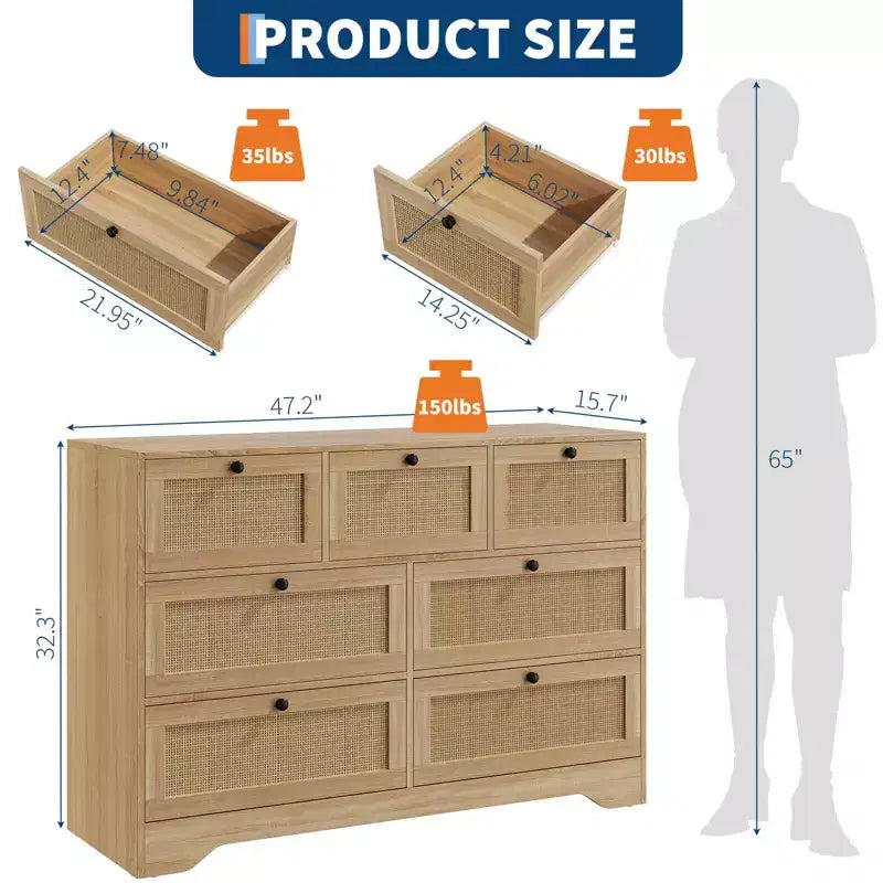 Commode à 7 tiroirs en rotin pour chambre à coucher, commodes et chiffonniers modernes de style ferme, organisateur de rangement en bois pour placard, salon, entrée