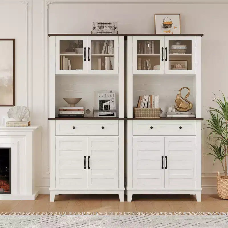 Meuble de rangement de cuisine avec portes vitrées et tiroirs, étagères réglables pour bar à café, salle à manger, style rustique