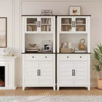 Meuble de rangement de cuisine avec portes vitrées et tiroirs, étagères réglables pour bar à café, salle à manger, style rustique