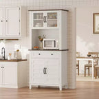 Meuble de rangement de cuisine avec portes vitrées et tiroirs, étagères réglables pour bar à café, salle à manger, style rustique