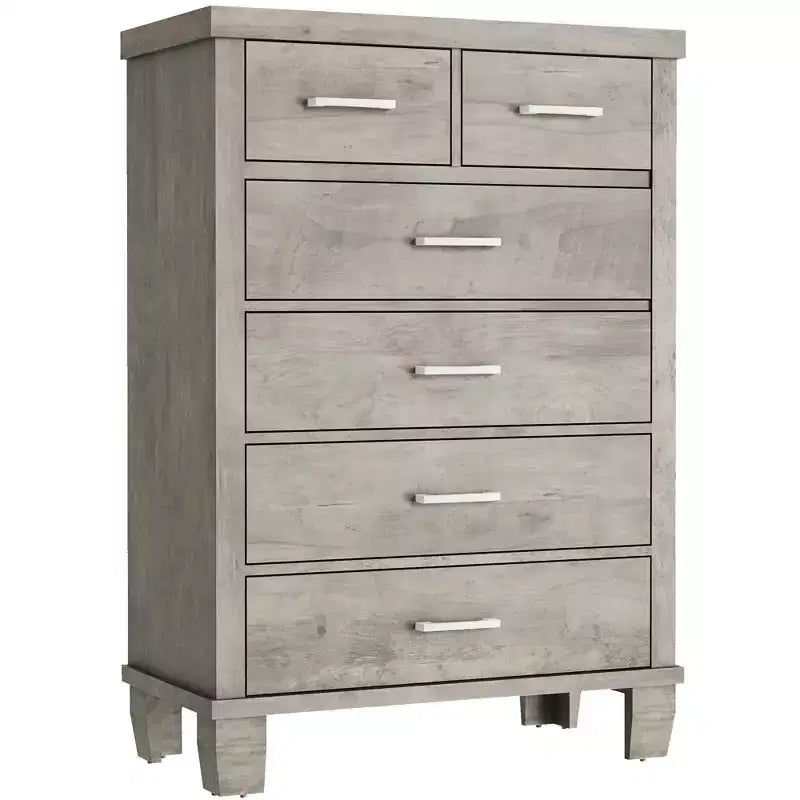 Commode de chambre à 6 tiroirs, 45 po, commodes hautes grises avec rangement, commode en bois pour chambre à coucher, salon, entrée