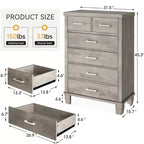 Commode de chambre à 6 tiroirs, 45 po, commodes hautes grises avec rangement, commode en bois pour chambre à coucher, salon, entrée