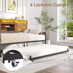 Lit de repos jumeau Zevemomo avec tiroir gigogne, avec tête de lit porte de grange coulissante Lumières LED Lit de repos en métal robuste pour salon, chambre à coucher, chambre d'amis, marron