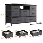 Meuble TV pour chambre à coucher, table console TV avec 8 tiroirs et étagères ouvertes pour salon, couloir