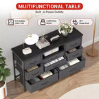 Meuble TV pour chambre à coucher, table console TV avec 8 tiroirs et étagères ouvertes pour salon, couloir