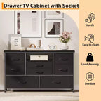 Meuble TV pour chambre à coucher, table console TV avec 8 tiroirs et étagères ouvertes pour salon, couloir