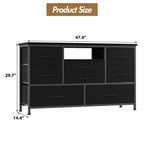 Meuble TV pour chambre à coucher, table console TV avec 8 tiroirs et étagères ouvertes pour salon, couloir