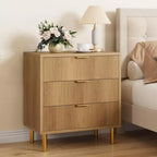 Commode de chambre à 3 tiroirs en chêne naturel, commode moderne de 76 cm de haut avec poignées en métal doré et dispositif anti-basculement, organisateur de commode en bois