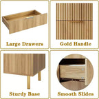 Commode de chambre à 3 tiroirs en chêne naturel, commode moderne de 76 cm de haut avec poignées en métal doré et dispositif anti-basculement, organisateur de commode en bois