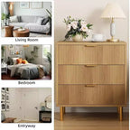 Commode de chambre à 3 tiroirs en chêne naturel, commode moderne de 76 cm de haut avec poignées en métal doré et dispositif anti-basculement, organisateur de commode en bois