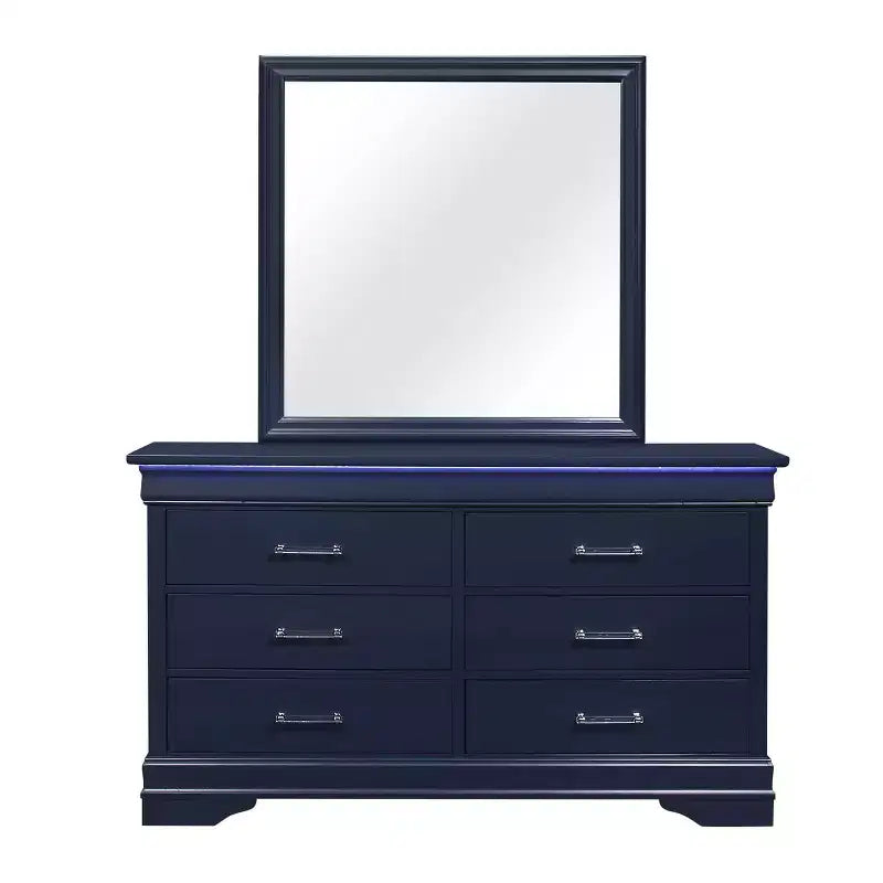 Miroir HomeStock encadré bleu au design traditionnel Louis Philippe – Grand miroir de chambre moderne